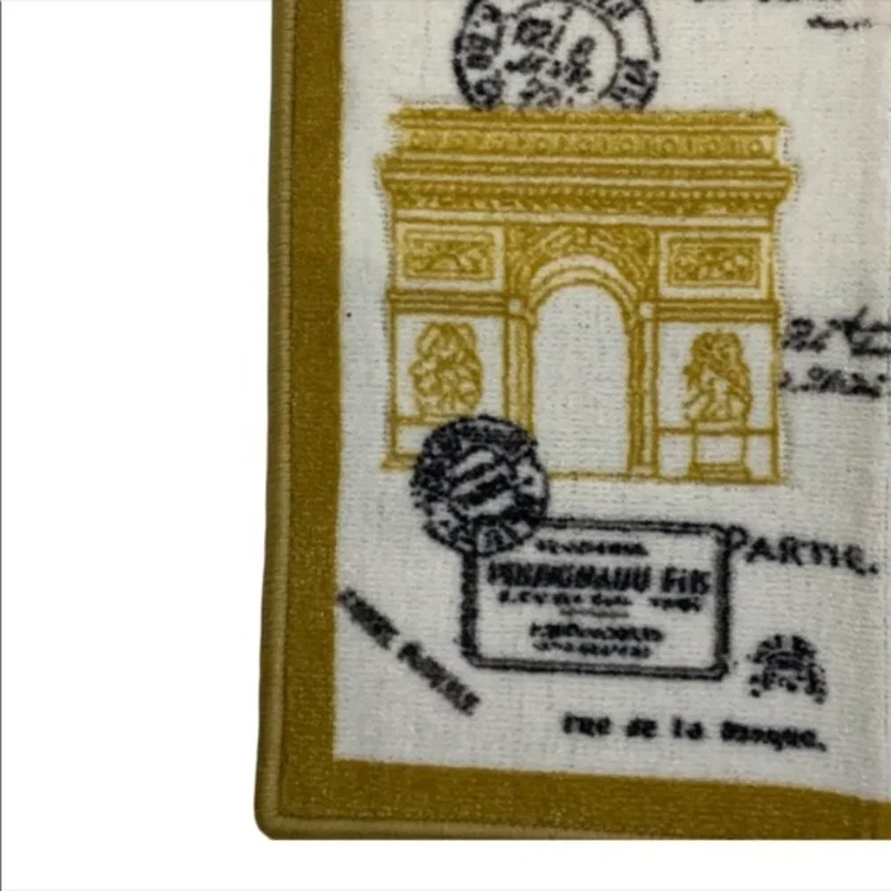 Paris Eiffel Tower French Bath Mat Rug Rectangle White Gold Multi 20 in x 32 in